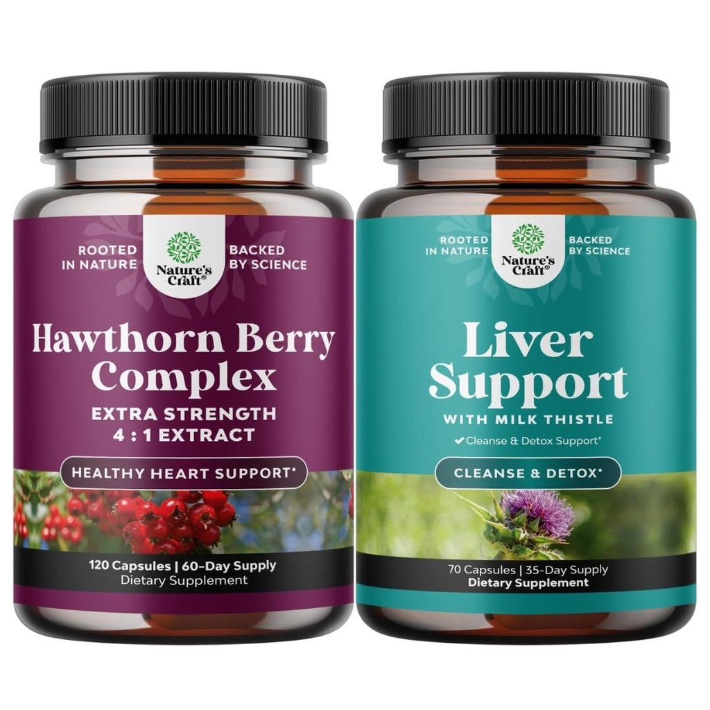 Prírody Remeslo Bundle extra sily Hawthorn Berry kapsule - Heart Health Supplement and Liver Clease Detox & Repair Formula - Bylinné pečeň podpora doplnok