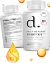 Imunitná obrany Doplnky Vitamín D3 K2 2000IU pre zdravie srdca, Denná imunitná podpora, Duševná jasnosť, & svalová funkcia - 100 žuvacie tablety