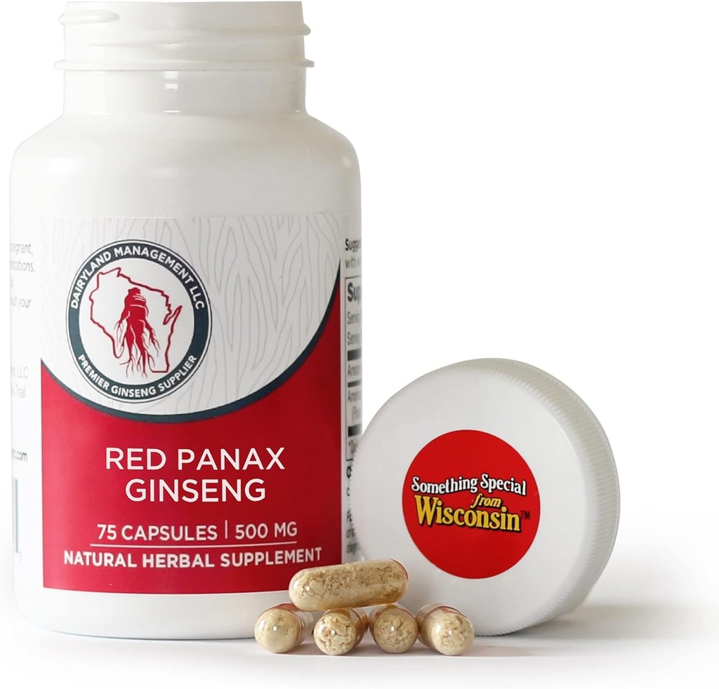Dairyland Korean Red Panax Ginseng Kapsule - 2000 mg Concentrated Potent Ground Ginseng Root Extract - žiadne výplne, pomôcky alebo iné prídavné látky. (75 ct)