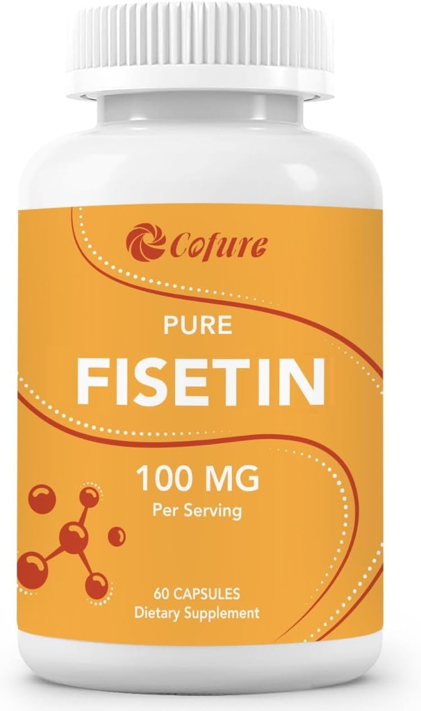 Fisetín Doplnky, 100 mg Natural Bioactive Flavonoid, Genuine 98% Pure, Aging Support, Non-GMO, Gluten-Free, 60 Kapsule, 60 Servisov