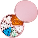 Organizátor tabletiek 6 Komppartments Pill Dispenser - Heavy Duty Metal Daily Pill Container, Daily Pill Box Pill Holder, nepremokavá medikačná sekcia pre vitamínové doplnky Fish Oils, 0.38lb, ružová