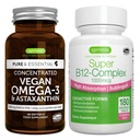 Vegan Omega-3 + Super B12 Complex 1000mcg Vegan Bundle, Sustainable EPA & DHA Algae Oil 1340mg + Vysoká absorpcia Sublingválny vitamín B12 s metylkobalamínom, adenozylkobalamínom a hydroxokobalamínom, by I