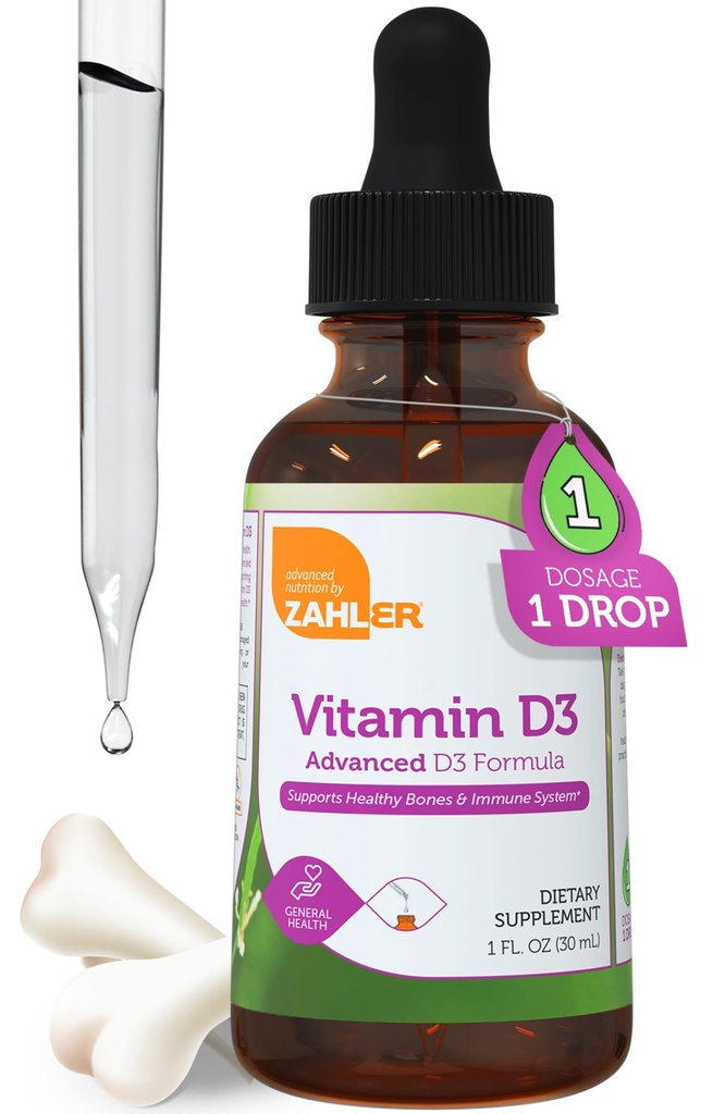Zahler Liquid Vitamín D3 5000 IU - pre dospelých Kosť a imunitné zdravie - vitamín D3 doplnky pre ženy a mužov (1 fl oz)