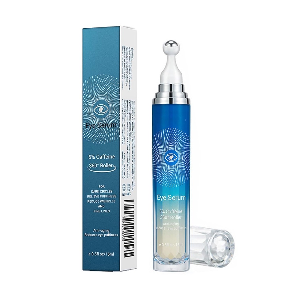 5% Caffeine Eye Serum, Anti-Aging pod očným valcom krém pre tmavé kruhy Puffiness vrásky a jemné linky, kórejský očný krém s 360° Massage Ball, EyeBags liečba pre mužov a ženy