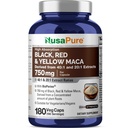 NusaPure Maca Root Black, Red, Yellow 20 000mg - 180 Vegan Kapsule (Vegan, non-GMO, Gluten Free) Bioperine