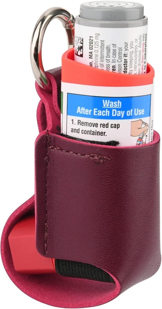 Beautyflier Astma Inhaler Holder, Trvanlivé Microfiber Kožené Cestovanie praktický inhalátor Keychain Holder pre deti a dospelých, Inhalátor nezahrnuté (červená)