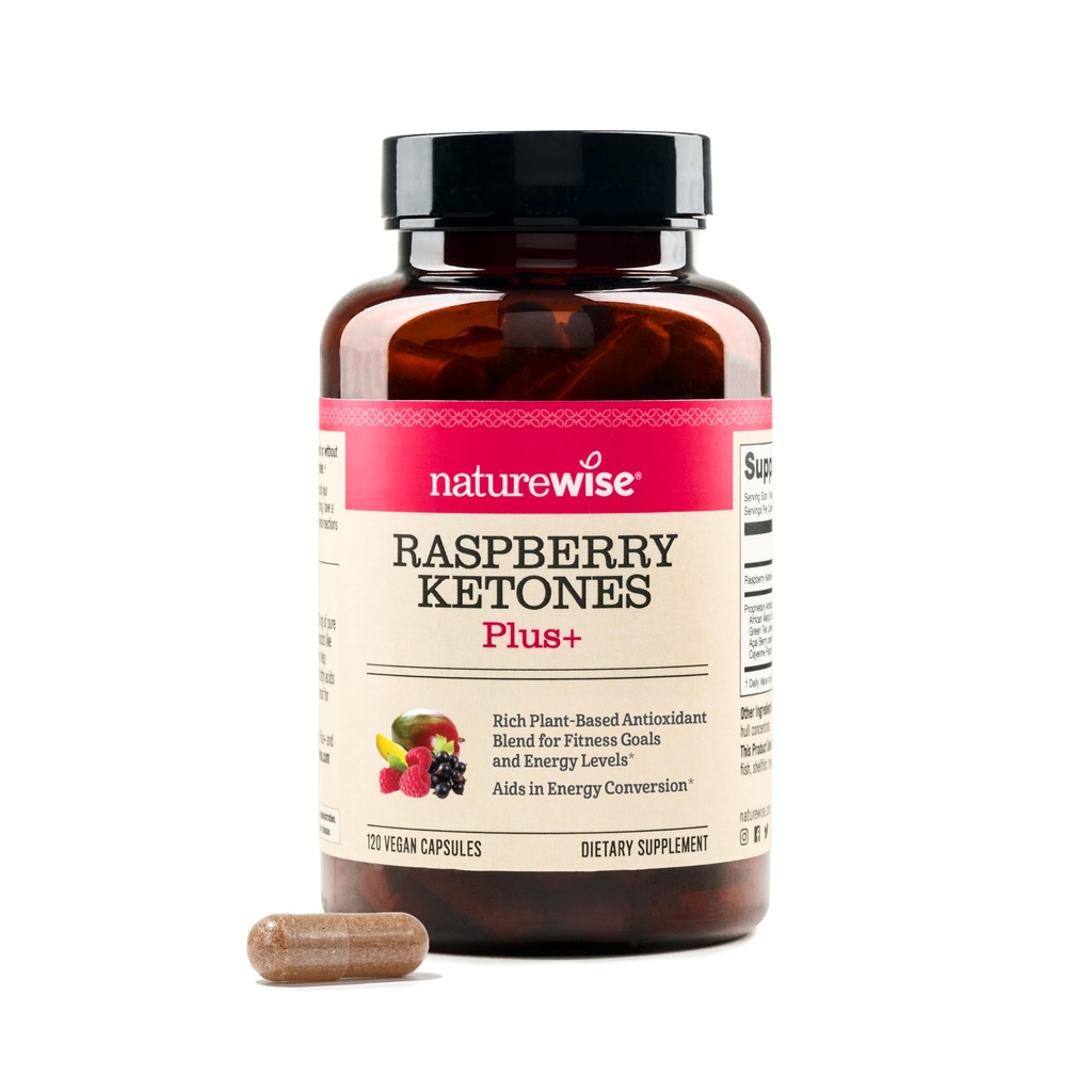 NatureWise Raspberry Ketones Plus - w/ Green Tea Extract, Cayenne Pepper, & Acai Berry - Podporuje Antioxidant zdravie, Energetické hladiny, Váha ciele - Vegan & Gluten-Free - 120 Kapsule[120-Deň dodávky]