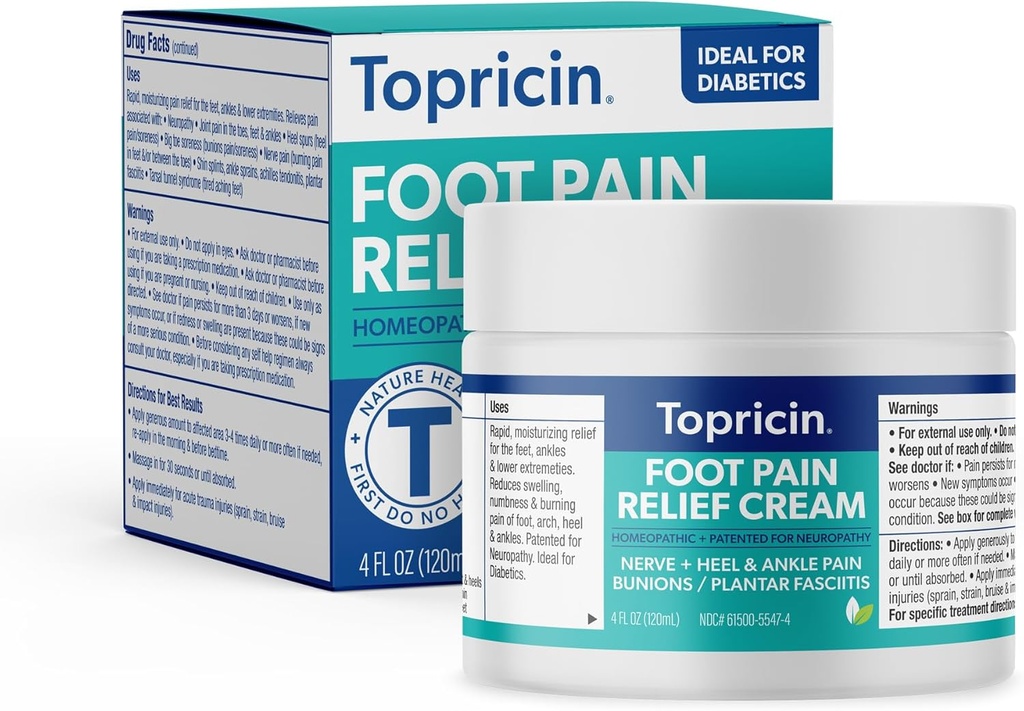 Topricin krém na zmiernenie bolesti nôh - prírodný a bez zápachu Hydratačný krém, 4 unca - Jar