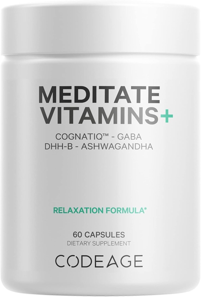 Kódovanie Meditate vitamíny+ doplnok - CognatiQ, DHH-B, GABA, Ashwagandha, Organic Huby, čučoriedky - BDNF Brain Pills a Neuroprotein - Vegan, Non-GMO, Gluten-free - 60 Kapsule