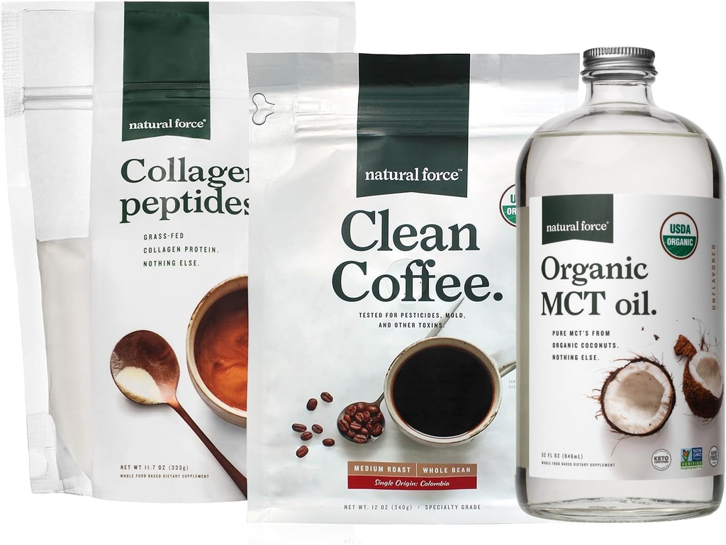 Organic Force Clean Coffee + Collagen Peptides + Organic MCT Oil Bundle 
