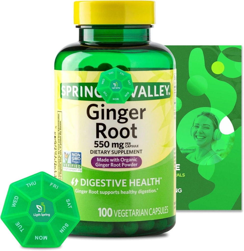 Ginger Root 550 mg, 100 Vegetariánskych kapsúl s exkluzívnymi vitamínmi a minerálmi - A až Z - Lepší sprievodca Ligth &Spring