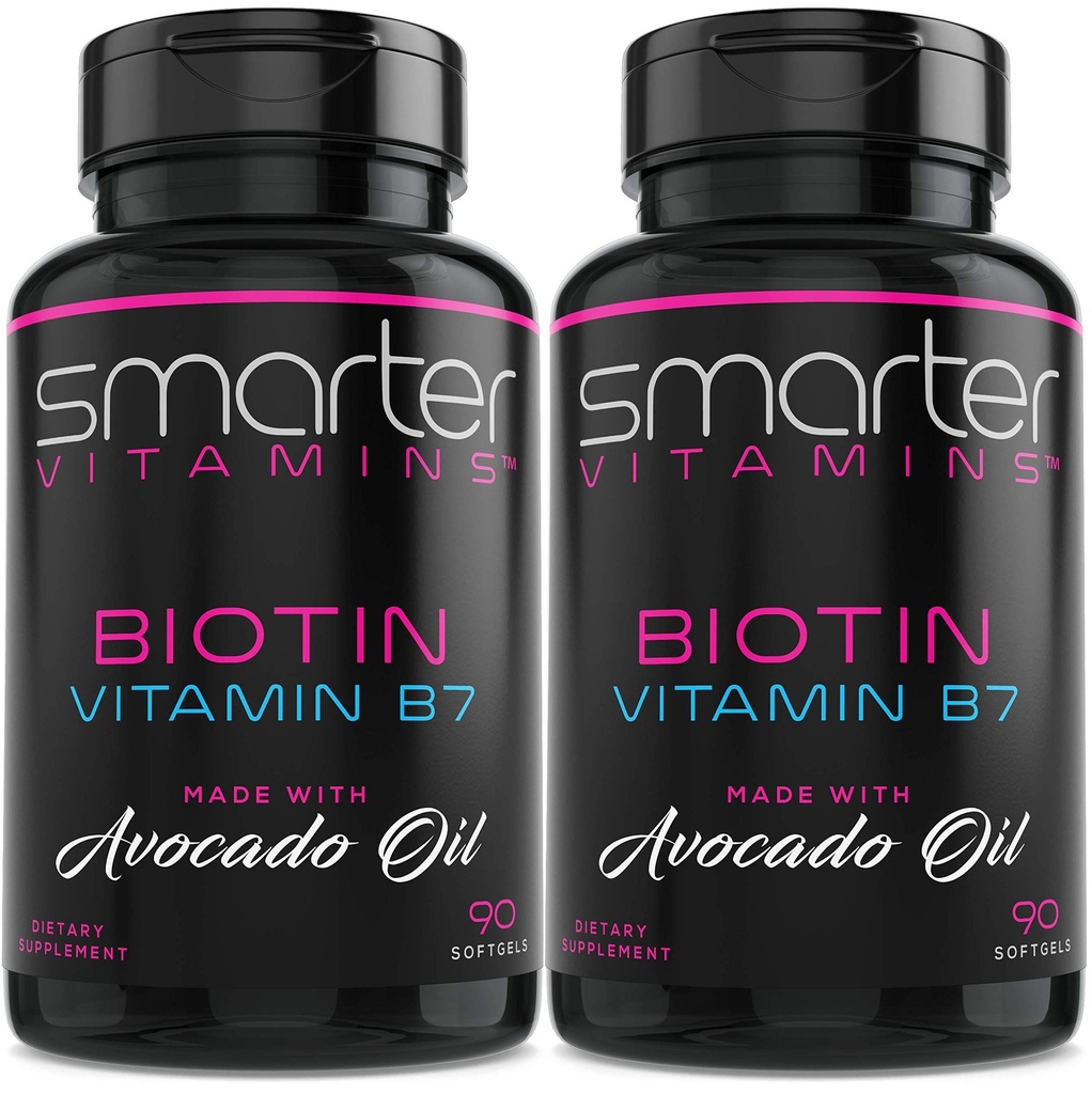 (2 balenia) Inteligentnejší biotín 5000mcg v avokádovom oleji, vitamín B7, non-GMO, 90 Mini tekuté mäkké, No Soy