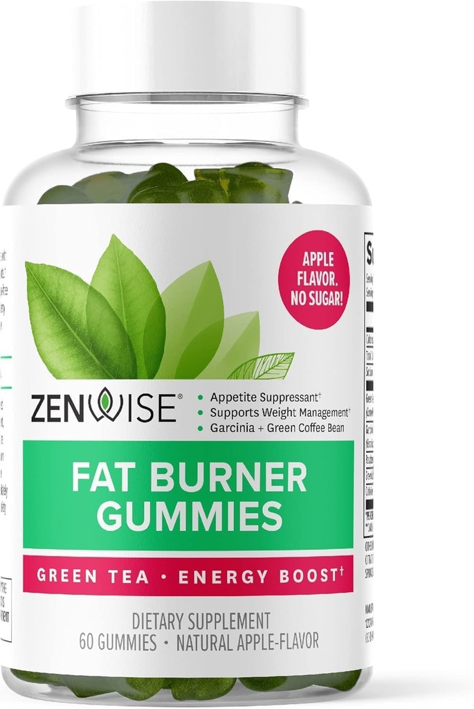 Zenwise zdravie spaľovač tukov Gummy - Apetite Supressant for Weight Loss with Green Tea Extract and Garcinia Cambogia for Metabolation + Green Coffee Bean and Raspberry Ketone - 45 Count Apple Gummies