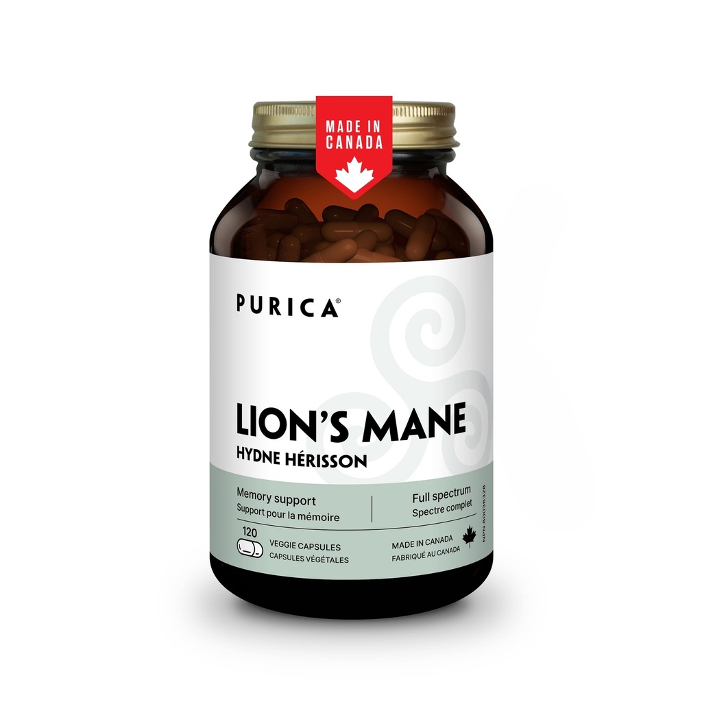 PURICA - Lion's Mane Micronized Huby, 120 Vegan Kapsule 60-Day Supply - Podporuje kognitívne zdravie - Non-GMO a Gluten-Free - Zameranie a podpora pamäte - Zdravie mozgu a zlepšenie trávenia