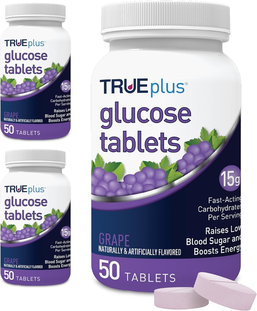 TRUeplus® Glukóza Tablety, Hroznová príchuť - 50 ct Fľaša 3 balenie