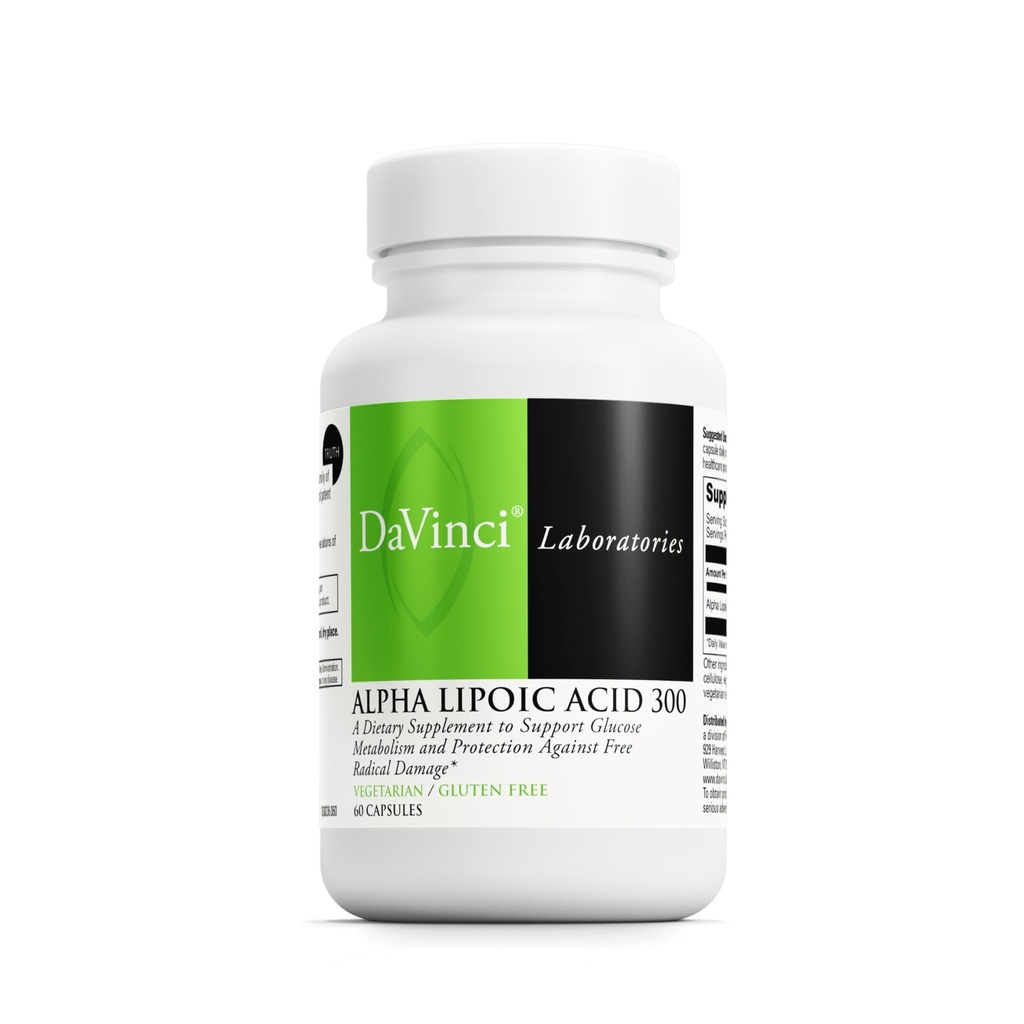DAVINCI Labs Alpha Lipoic Acid 300 - Dietary Supplement to Support Metabolic and Healthy Collagen Levels - with 300 mg Alpha Lipoic Acid per Capsule - Gluten-Free - 60 Vegetariánske kapsuly