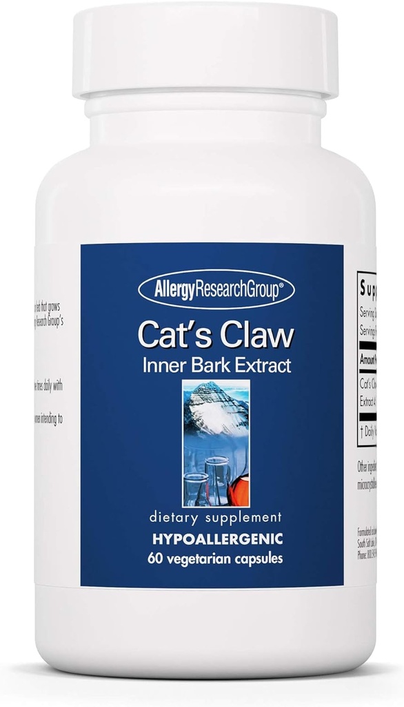 Alergy Research Group Cat's Claw - Inner Bark Extract, Spoločné zdravie a imunitná podpora, Bylinné doplnok, Organické, Vegetariánske kapsule - 60 Počet