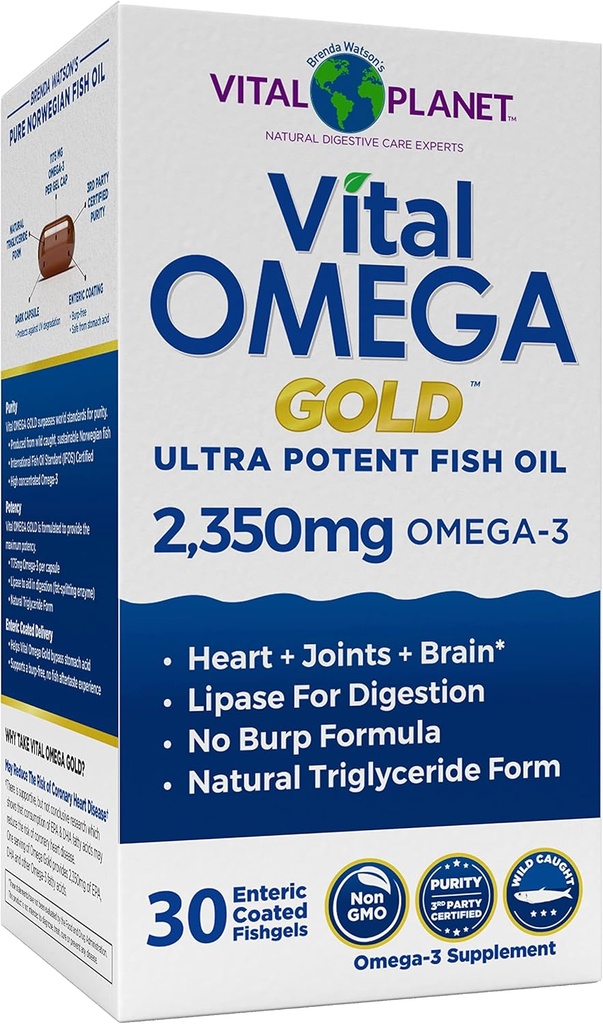Vital Planet - Vital Omega Ultra Potent Wild Caught Omega 3 Fish Oil Supplement with 2350mg High Potency Omega 3 Mastné kyseliny doplnky EPA a DHA na podporu mozgu a zdravie srdca 30 Softgels