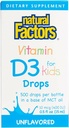 Prírodné faktory, vitamín D3 kvapká 400 IU (10 μg) pre deti, podporuje silné kosti a imunitné funkcie, 0,5 fl oz, 0,5 Oz