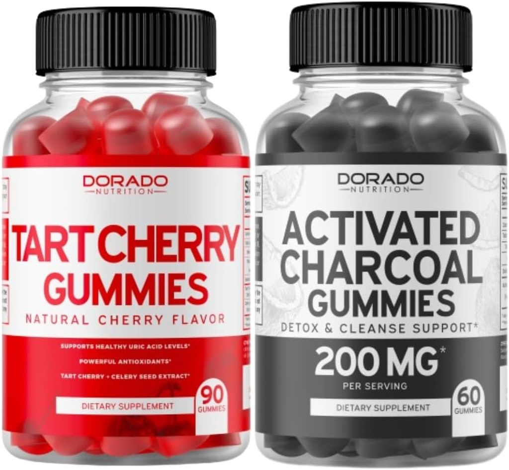 Tart Cherry (90 Gummies) Kyselina močová Podpora Výkonný Antioxidant so zelerovým semenom a Aktivovaný Charcoal (60 Gummies) Zdravý Detox & Cleanse - Formulované z organických kokosových škrupín - USA Made