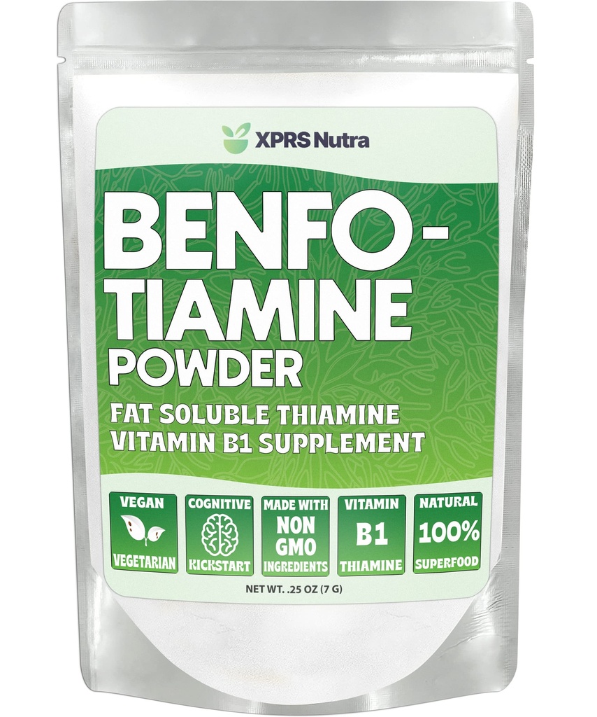 XPRS Nutra Benfotiamín prášok (Thiamín) - Rozpustný tuk Happy Heart Thiamine Supplement - Advanced Vitamin B1 Benfotiamín pre kognitívne boost - Vegánsky priateľský Benfotamín prášok (.25 Ounce)