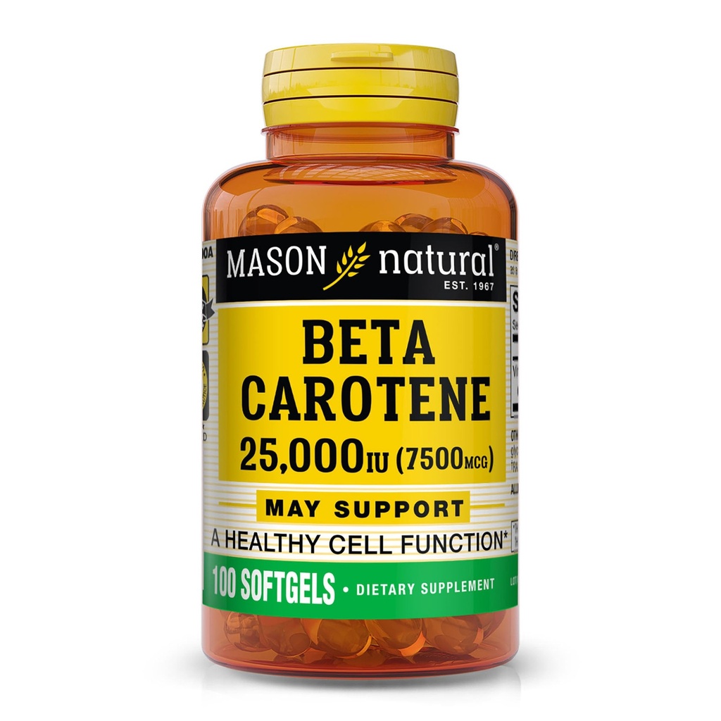 Mason prírodný vitamín A Beta karotén 25 000 IU, podporuje videnie, funkciu buniek a imunitné zdravie, 100 softgelov, balenie po 3
