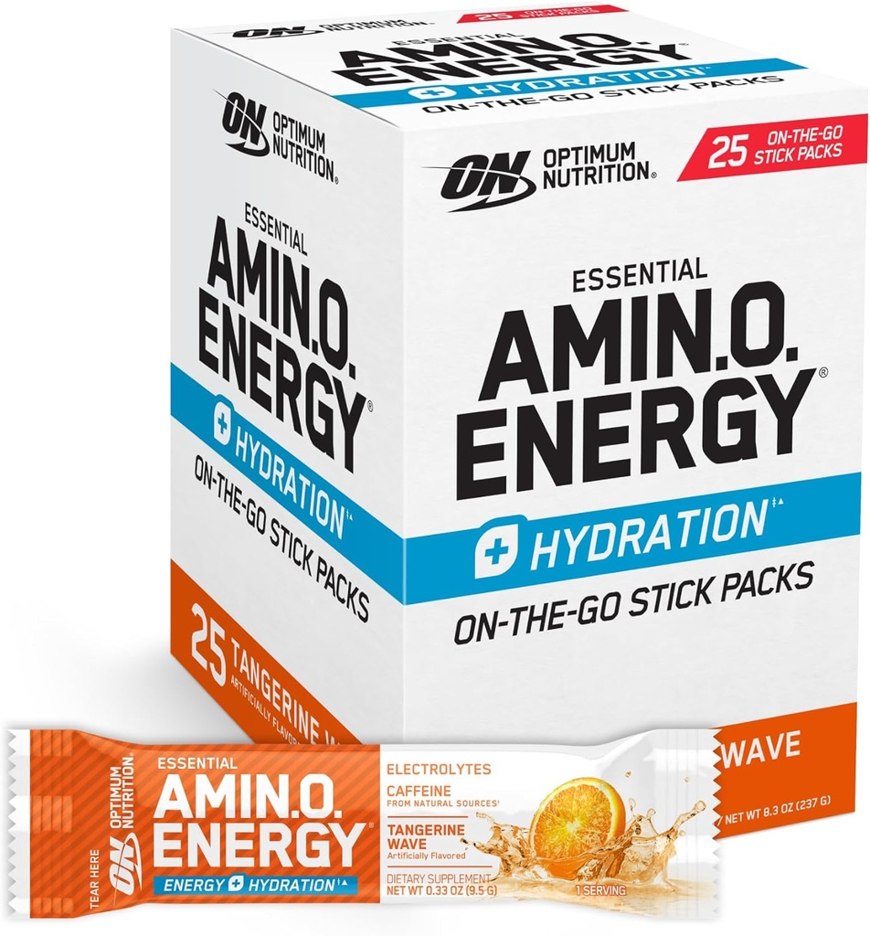 Optimálne hydratačné balíčky Aminoenergie, On-The-Go Energy Powder Stick Packs, Tangerine Wave, 25 gróf