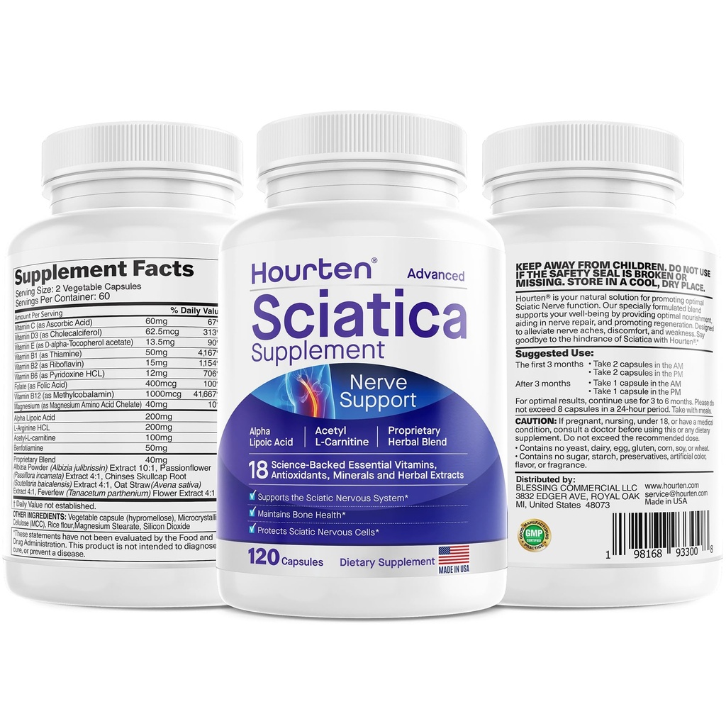 Pokročilá podpora ischias Nerve: Alpha Kyselina lipová - 18 v 1 doplnky ischias - Vitamín B komplex - Made in USA (120 Počet (Pack of 1))