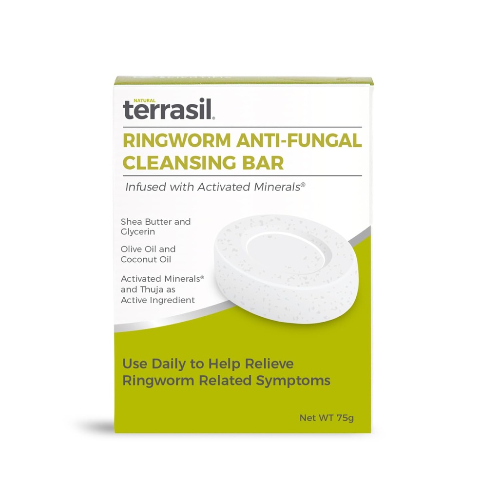 terrasil Antimykotická Ringworm Mydlo (75g) Ring Worm Mydlo Bar s prírodnými zložkami Predstavujeme kokosový olej a bambucké maslo, Ringworm liečba pre ľudí Kožné Mydlo proti plesniam, Dermatológ testovaný