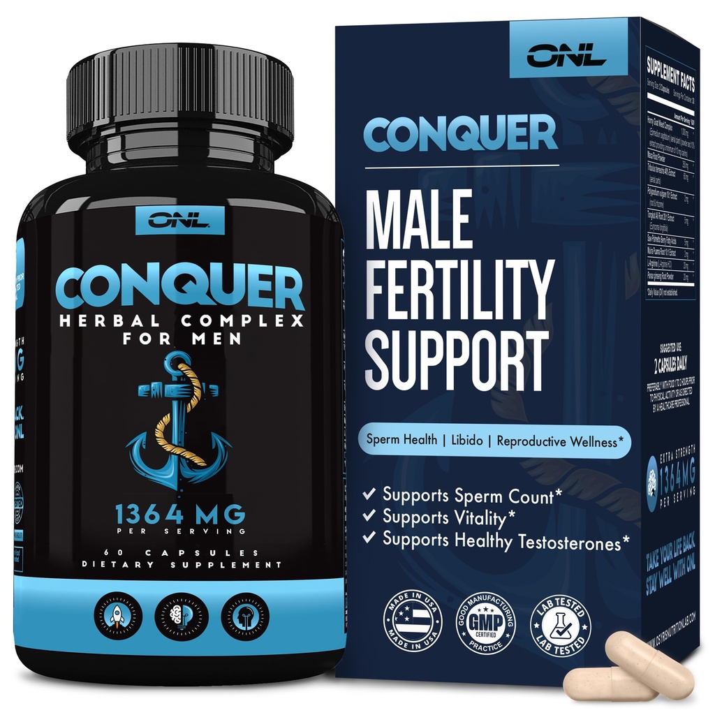 Conquer Mens Fertility Supplement - Testosterón Booster pre mužov w/ Maca Root, Horny Koza burina a tribulus terrestris - Mužskej plodnosti Supplement - Libido Booster pre mužov - Mužské tabletky na zlepšenie -60Ct
