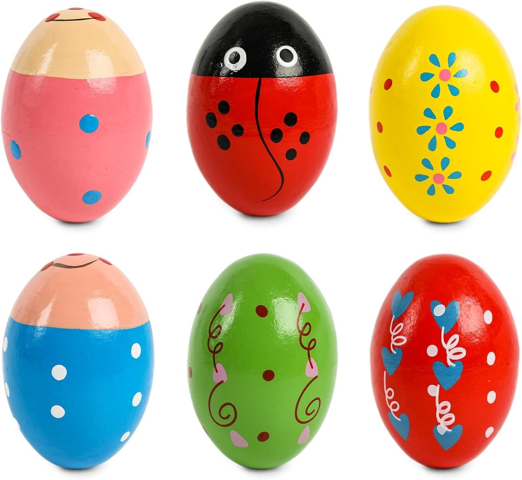 SallyFashion 6 PCS Drevené Shaker Vajíčka pre batoľatá, Vaječné maracas perkusie Shakers Hudobné nástroje pre Party Favors Goodie Bag Stuffers Classroom Prize