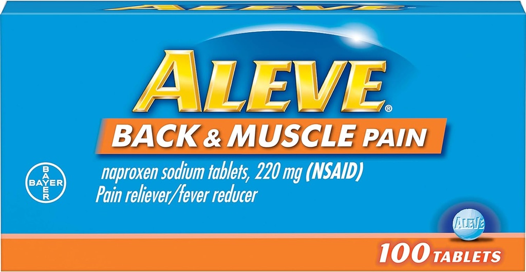 Tablety Aleve Back and Muscle Pain Tablets, Fast Acting All Day Targeted Relief for Bolesť hlavy, svalov a bolesti chrbta, Naproxen Sodík Kapsule, 220 mg, 100 gróf