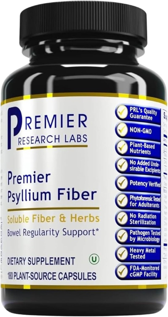 Premier Research Labs Premier Psyllium Fiber - Psyllium Husk Kapsule, High Fiber Pills pre dospelých, pre ženy a mužov, Denná podpora pre tráviace zdravie - 180 Vegetariánske kapsule