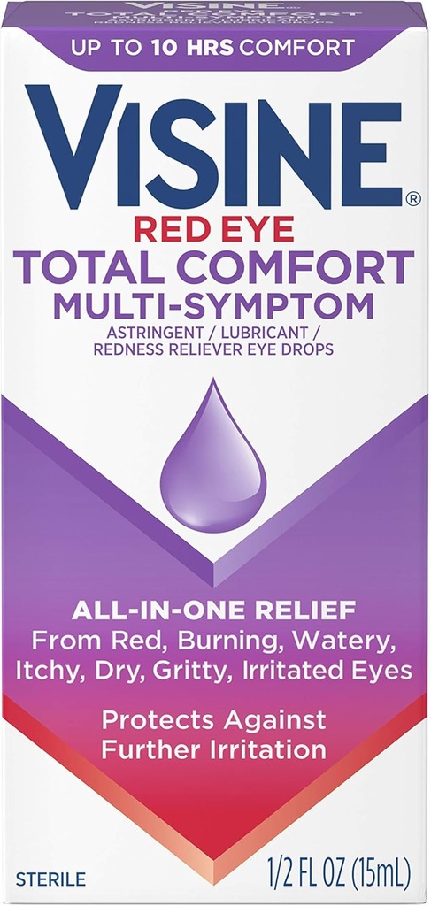Visine Multi-Symptom očné kvapky - Adstringent, Lubricant & Redness Reliever pre zavlažované, suché, červené oči - 0,5 fl. oz
