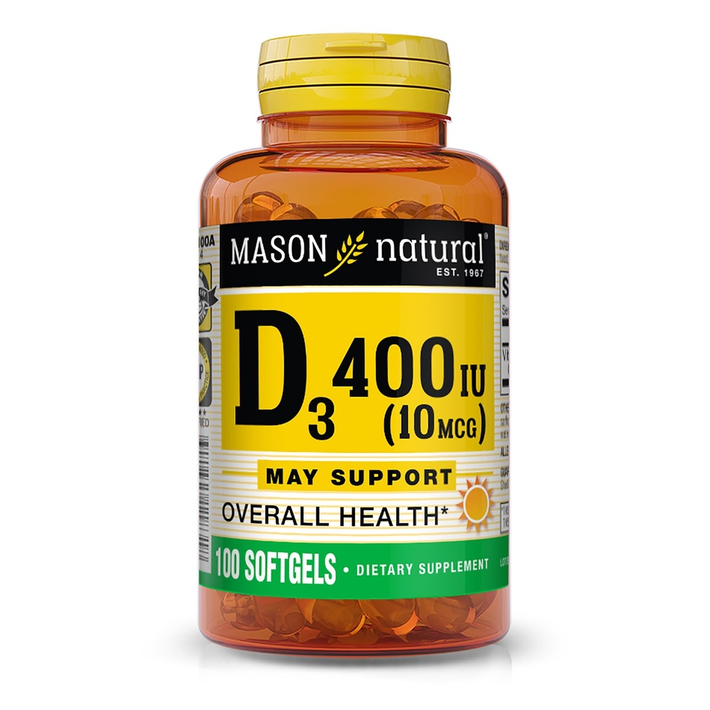 MASSON NATURAL Vitamin D3 10 mcg (400 IU) - podporuje celkové zdravie, posilňuje kosti a svaly, 100 mäkkých
