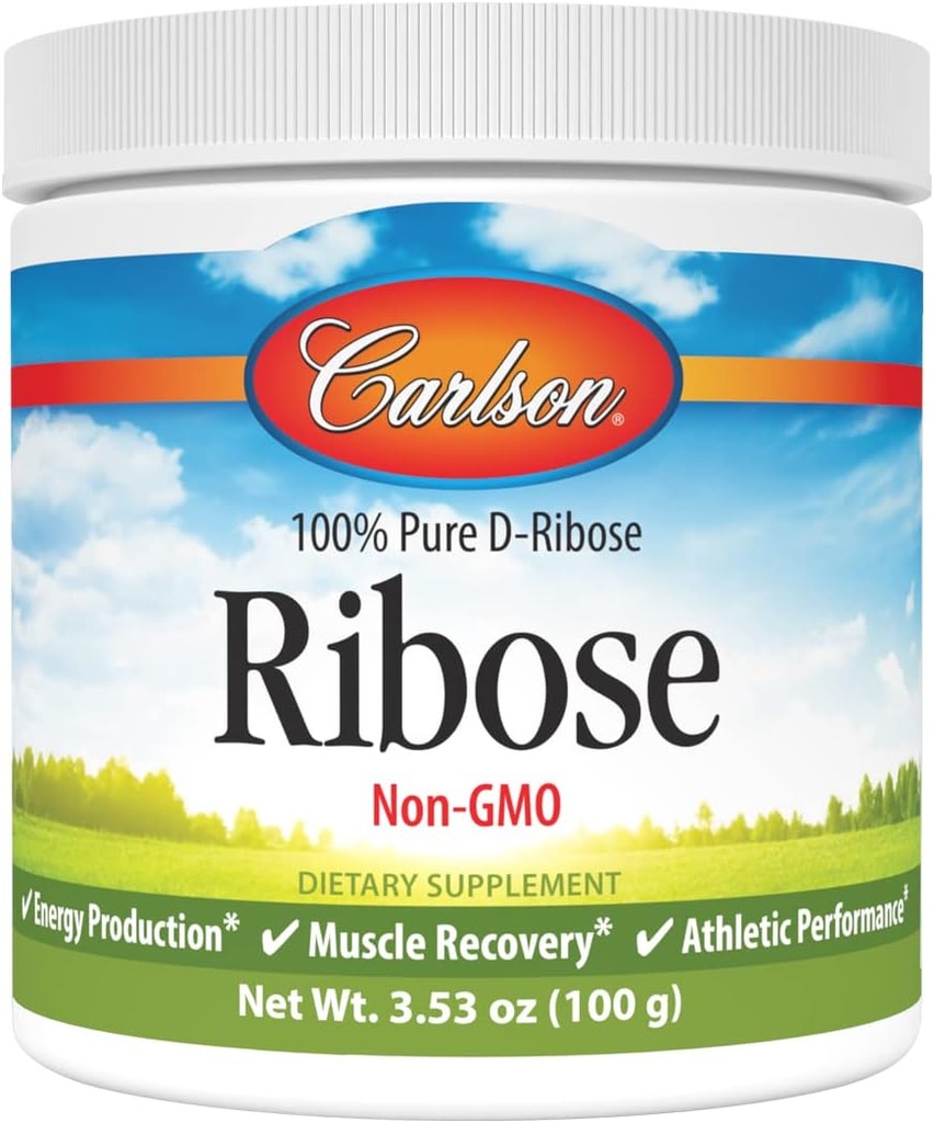 Carlson - Ribose, 100% Pure D- Ribose, Non-GMO, Energy Production, Muscle Recovery & Atletic Performance, 3,53 oz (100 g)
