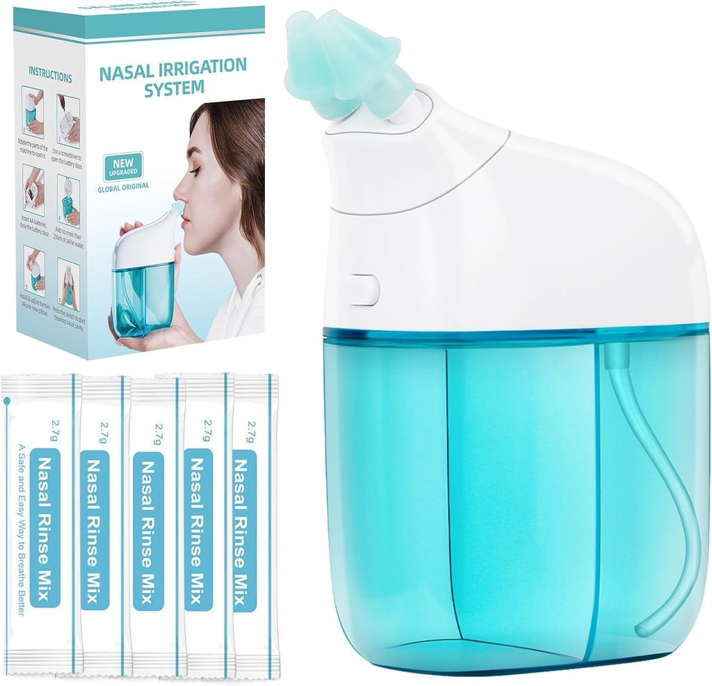 Nosový zavlažovanie systém s 30 Saline pakety Nasálna starostlivosť, Sinus Rinse Machine, Nasal Rinse Machine, Nasal Cleaner s automatickou zberom odpadu funkcie pre Sinus, nosové alergie - Zelená