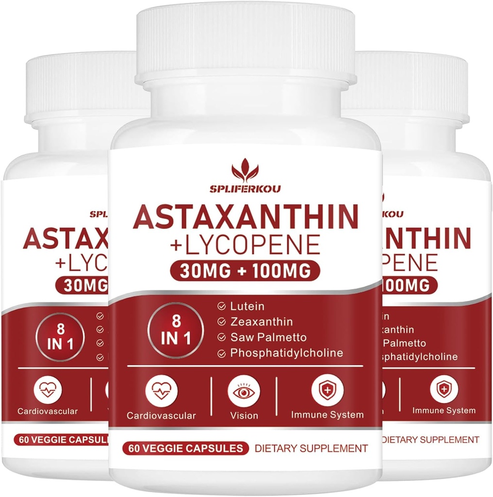 Astaxantín a lykopén 70 mg,astaxantín Supplement with Fosfatidylcholín, lutein and Zeaxantin, Výkonný Antioxidants Supplement (180 kapsúl)