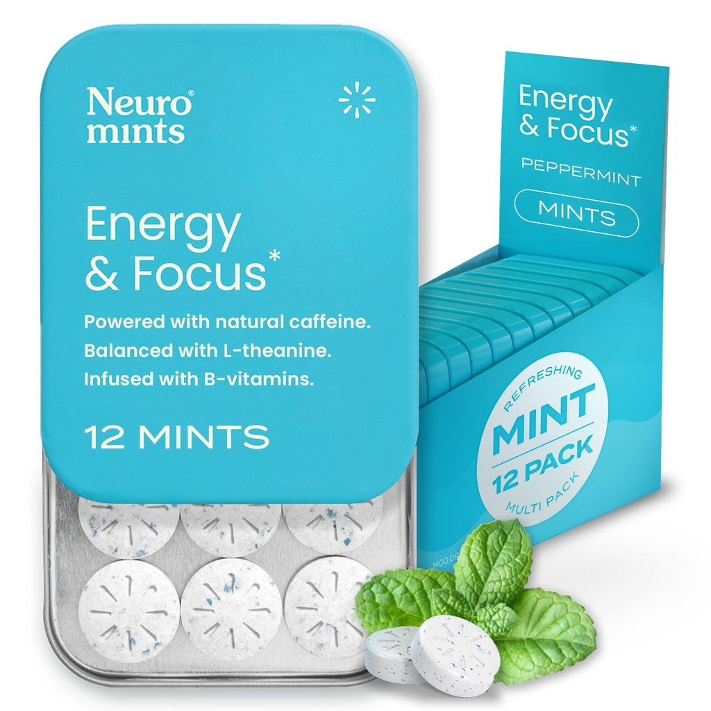 NeuroGum Energy Kofeínové mäty (144 kusov) - Cukor bez obsahu L-teanínu + prírodný kofeín + vitamín B12 & B6 - Nootropný Energie & Focus Supplement for Women & Men - Keto & Vegan, Peppermint Flavor