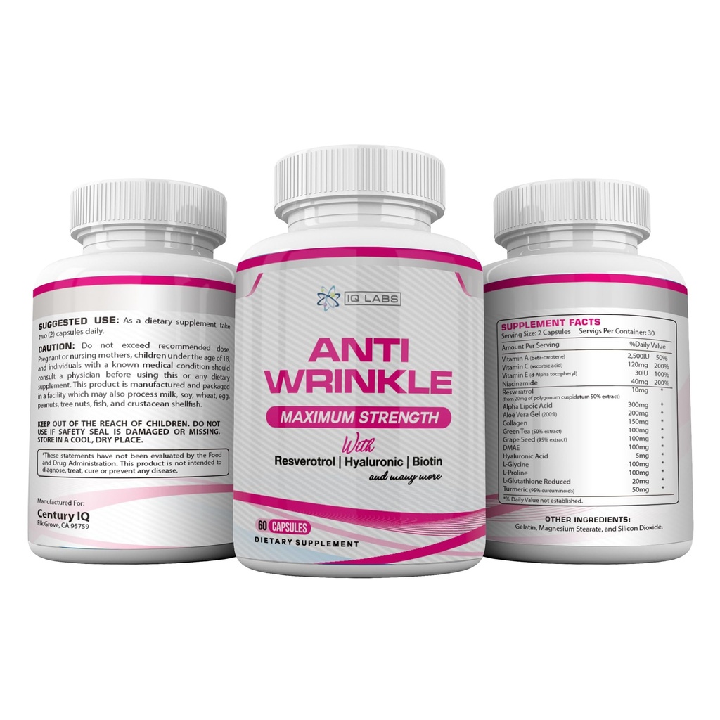 Skin Beauty Solutions (4) Anti-Vráska Max Doplnky 240 Kapsule w/Resveratrol, Alpha Lipoic Acid, Collagen, DMAE, Hyaluronic +Pills