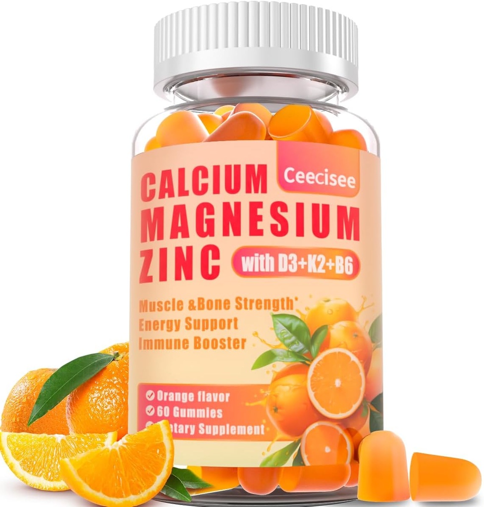 Kalcium Magnézium Zinok Gumies s D3 &B6 &K2,1000 mg Kalcium Gummy s 300 mg horčíka Podpora Immune Energy for Adults and Teens,Cugar Free [60 počet]