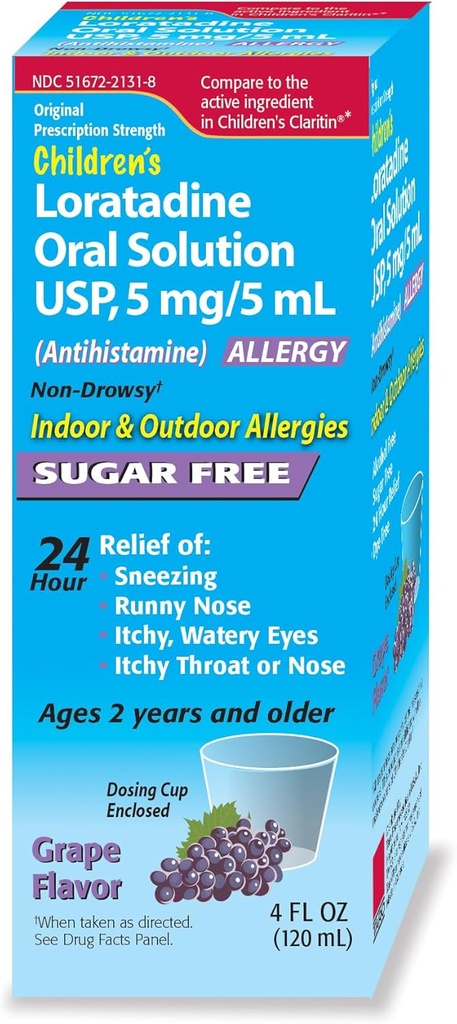 Deti Orálny roztok, Hroznová príchuť, Non-Drowsy 24h Relief of Snipping, Runny Nose, Svrbiace vodné oči, Svrbiace hrdlo alebo Nos, Antihistaminika, Vnútorné a vonkajšie alergie