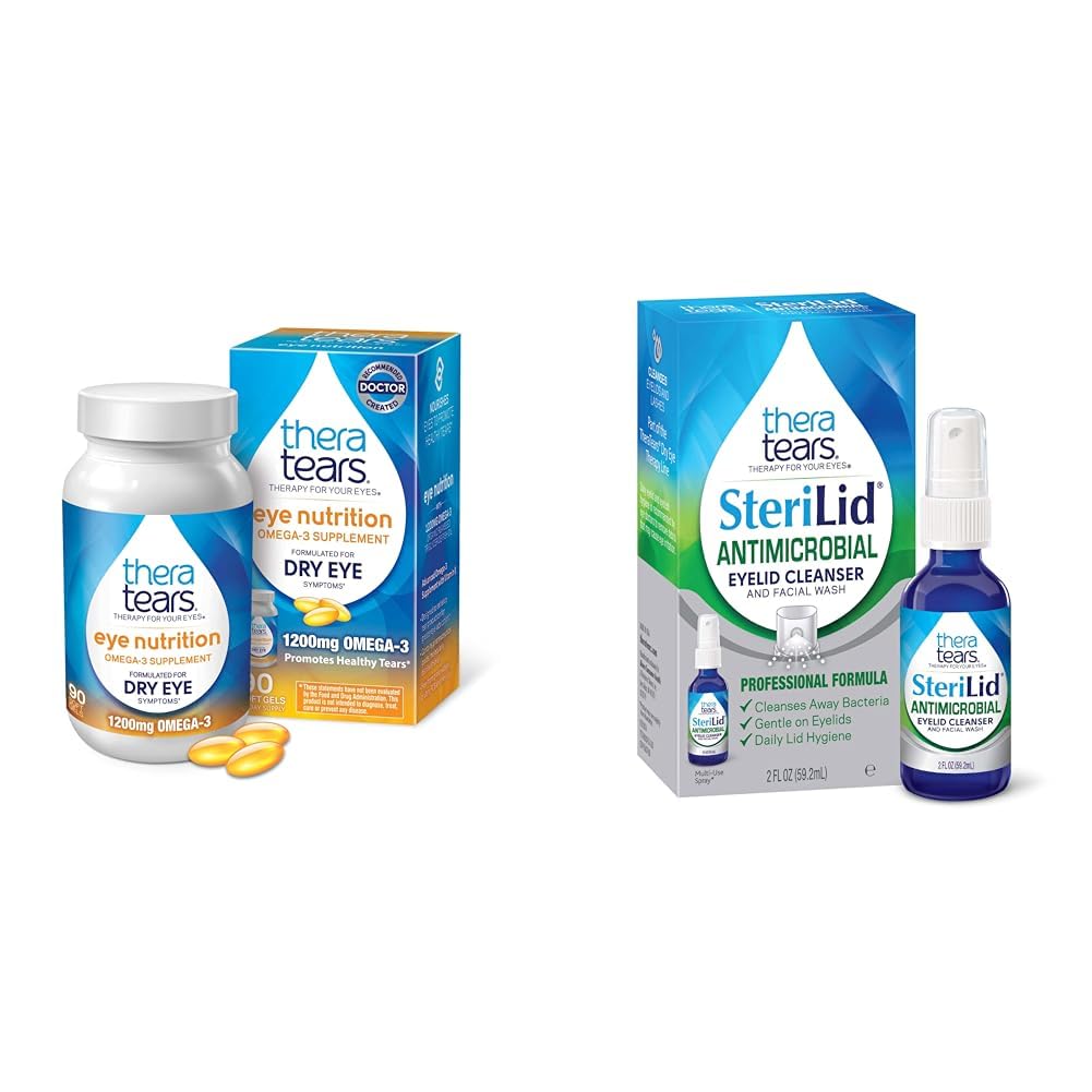 TheraTears Omega 3 Supplement, 1200mg, 90ct (Pack of 1) & SteriLid Očné viečko a umývanie tváre, pre podráždené oči, 2 fl oz sprej