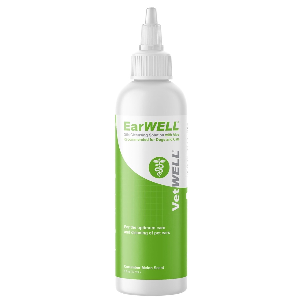 VetWELL Ušný čistiaci prostriedok pre psy a mačky - Otic Rinse pre infekcie a ovládanie infekcie ucha a zápachu u domácich zvierat - 8 oz (Cuumber Melon)