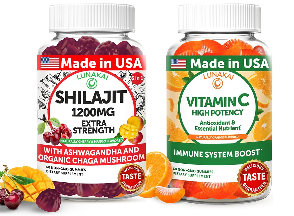 Lunakai USA Made Shilajit & Vitamín C High Potency Gummies Bundle 