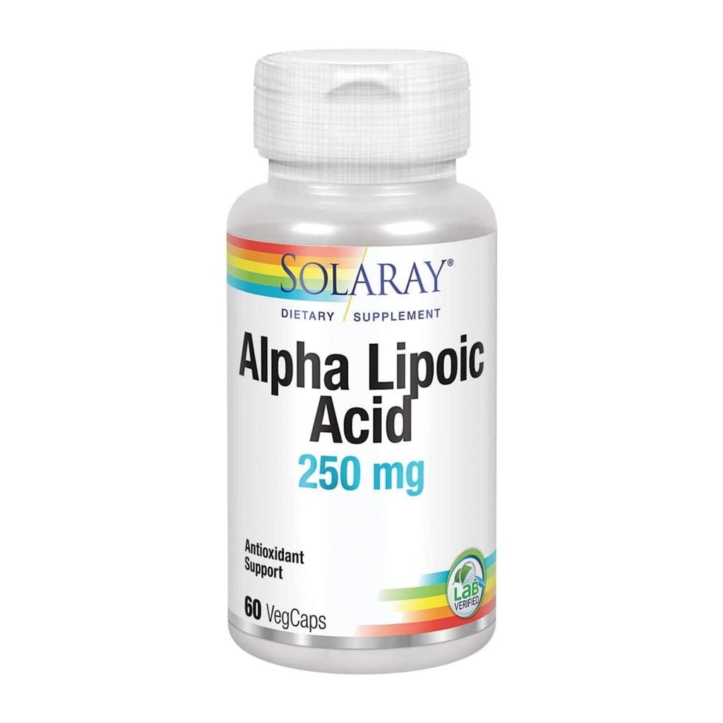 SOLARAY Alpha Kyselina lipová 250 mg - 60 VegCaps - Zdravá antioxidačná aktivita a podpora energie - Non-GMO & Vegan