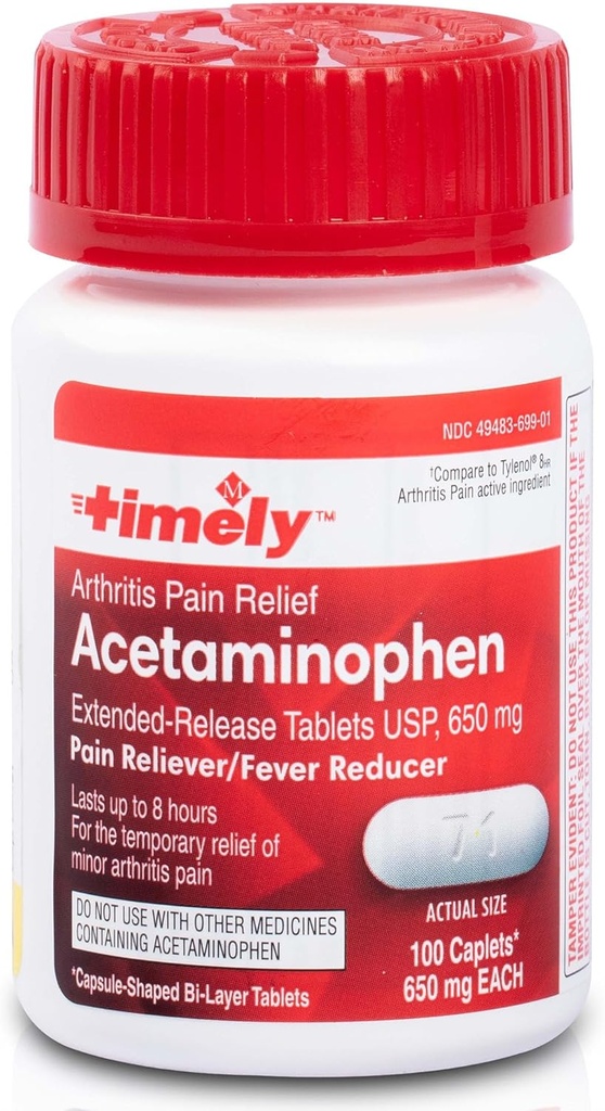 Time-CAP LABS, INC. Včasný acetaminofén 650 Mg Rozšírené uvoľnenie - Horúčka Redukcia, Artritída bolesť Reliyver, Joint Bolesť Relief Tabletky - 100 Caplets