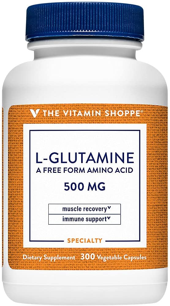 Vitamín Shoppe L-Glutamine 500MG, Free Form Amino Acid, podporuje zotavenie svalov a imunitné zdravie (300 kapsúl)