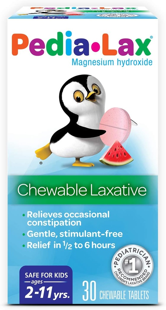 Pedia-Lax Laxative Žuvacie tablety pre deti vo veku 2-11 rokov, vodová melónová aróma, 30 CT
