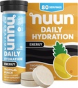 Nuun Energy Electrolyte tablety s ženšenom, kofeínom z extraktu zo zeleného čaju, vitamín B12, B6, B5, horčíkom a 4 ďalšími elektrolytami, bezlepkom a vegánom, tropickou ranou, 8 balení (celkovo 80 dávok)